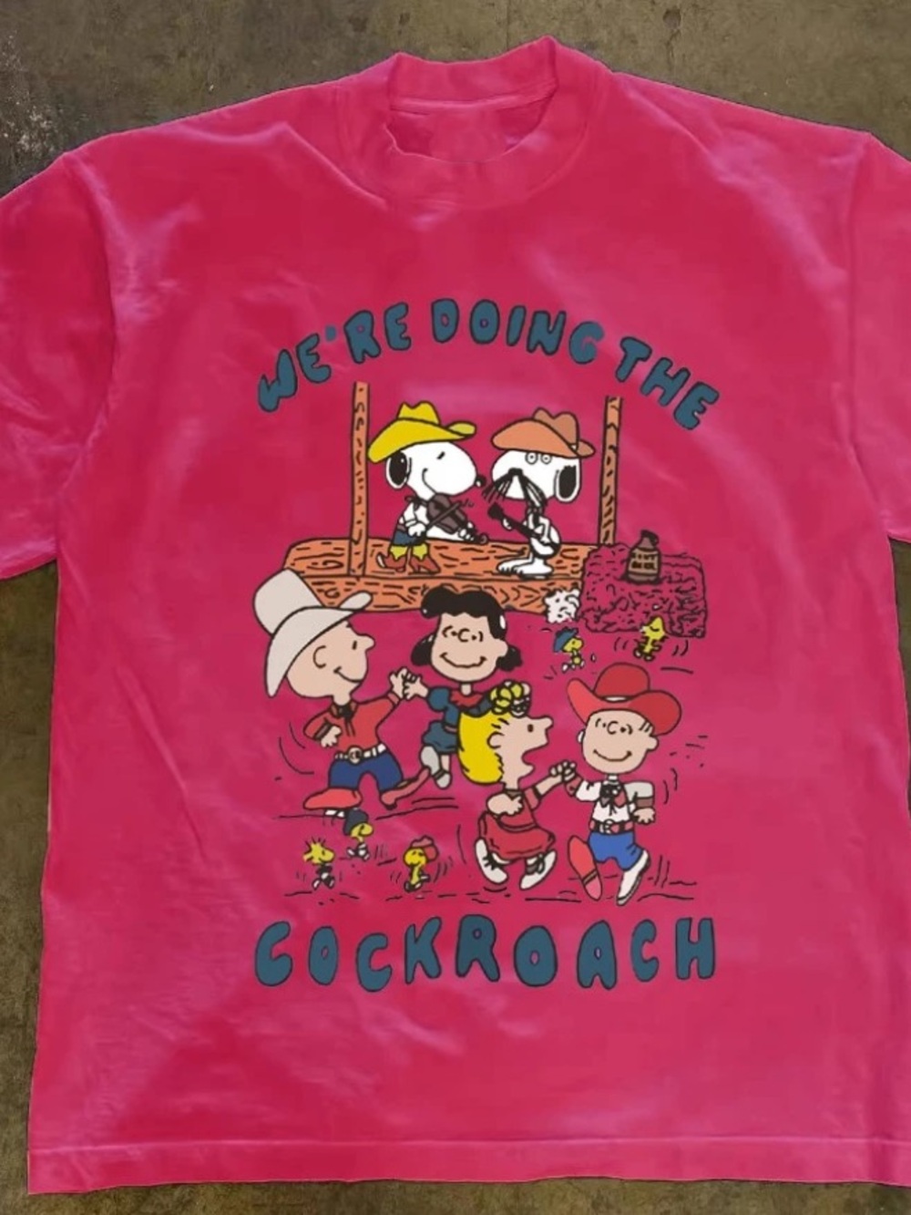 Pink Graphic Tee - 'We're Doing the Cockroach'